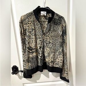 Joseph Ribkoff Vintage Crystal Jeweled Animal Print Bomber Jacket